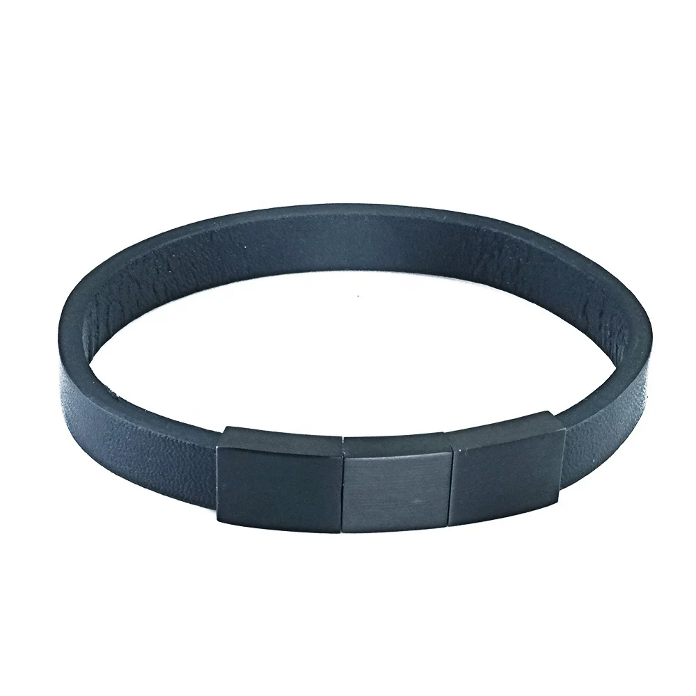 New Wholesale Popular Stainless Steel Three Element Clasp  Genuine Jewelry Mens Leather Bracelet