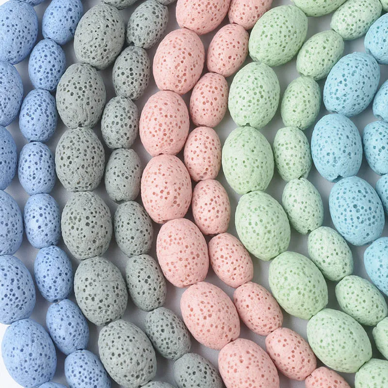 1 Strand Oval Rice Shape Spacer Healing Gemstone Volcanic Rock Lava Loose Beads for Bracelet Making