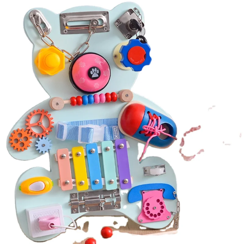 Multifunctional Wood Led Light Car Bear Activity Busy Board Sets Children Montessori Teaching Aids Diy Toys For Kids Boys Girls