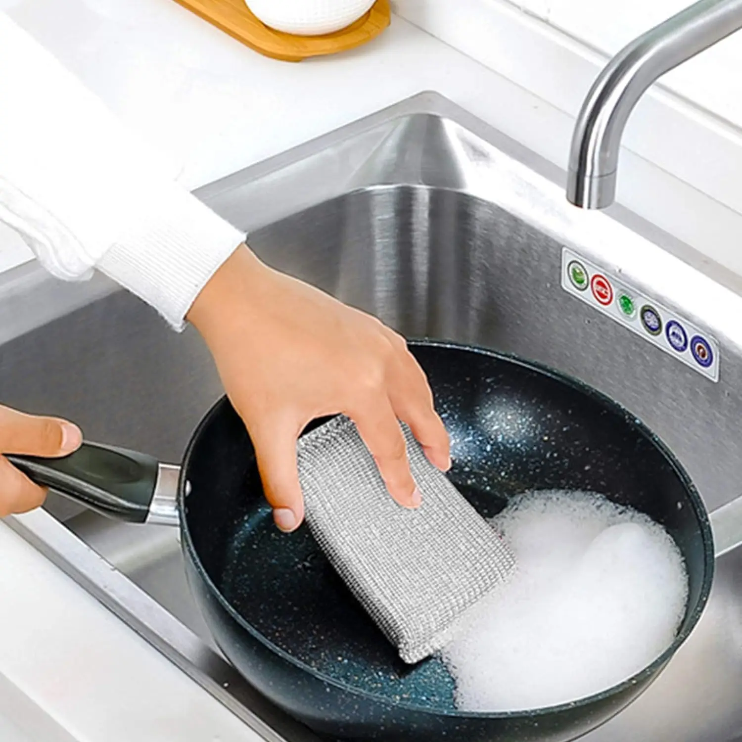 Custom Scrub Sponges Kitchen Dish Washing Dishes Non Scratch Heavy Duty Safe Durable Strong Cleaning Silver Scouring Pads