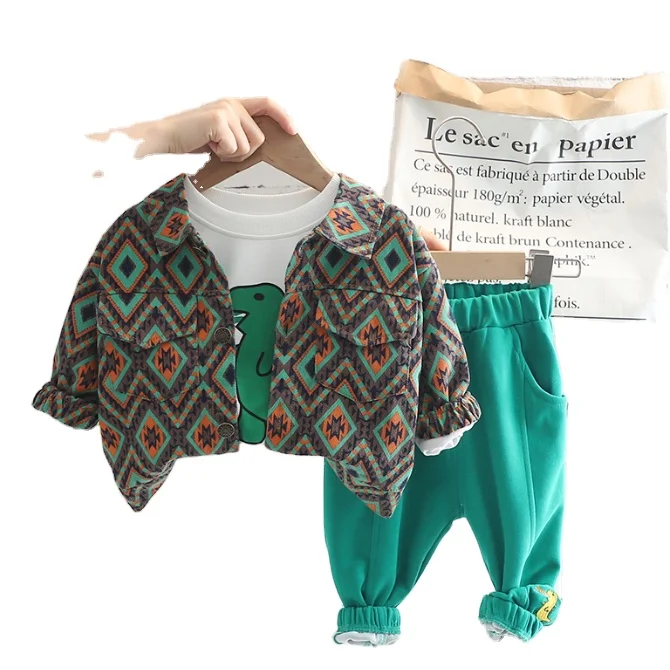 KS7803 Fashion boys t shirt and pants jackets 3 pcs set new autumn toddler clothes boy 2t