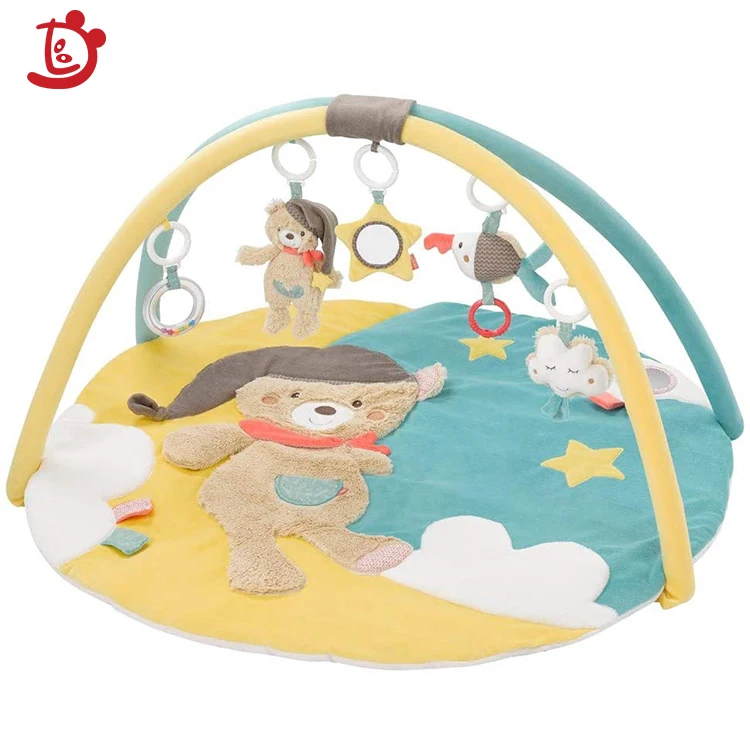 tapete infantil Good quality promotional fashion comfortable baby play gym mat with crib plush bear hanging toy