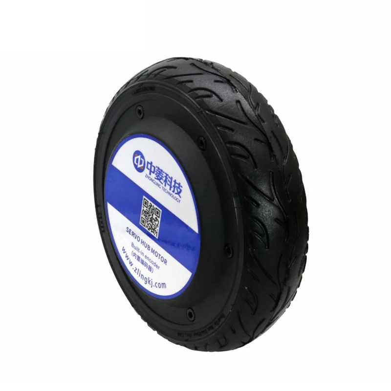 ZLTECH 6.5inch 24V-48V 250W 5N.m 400RPM 100kg load encoder brushless DC electric wheel hub motor with rubber tire for robot AGV