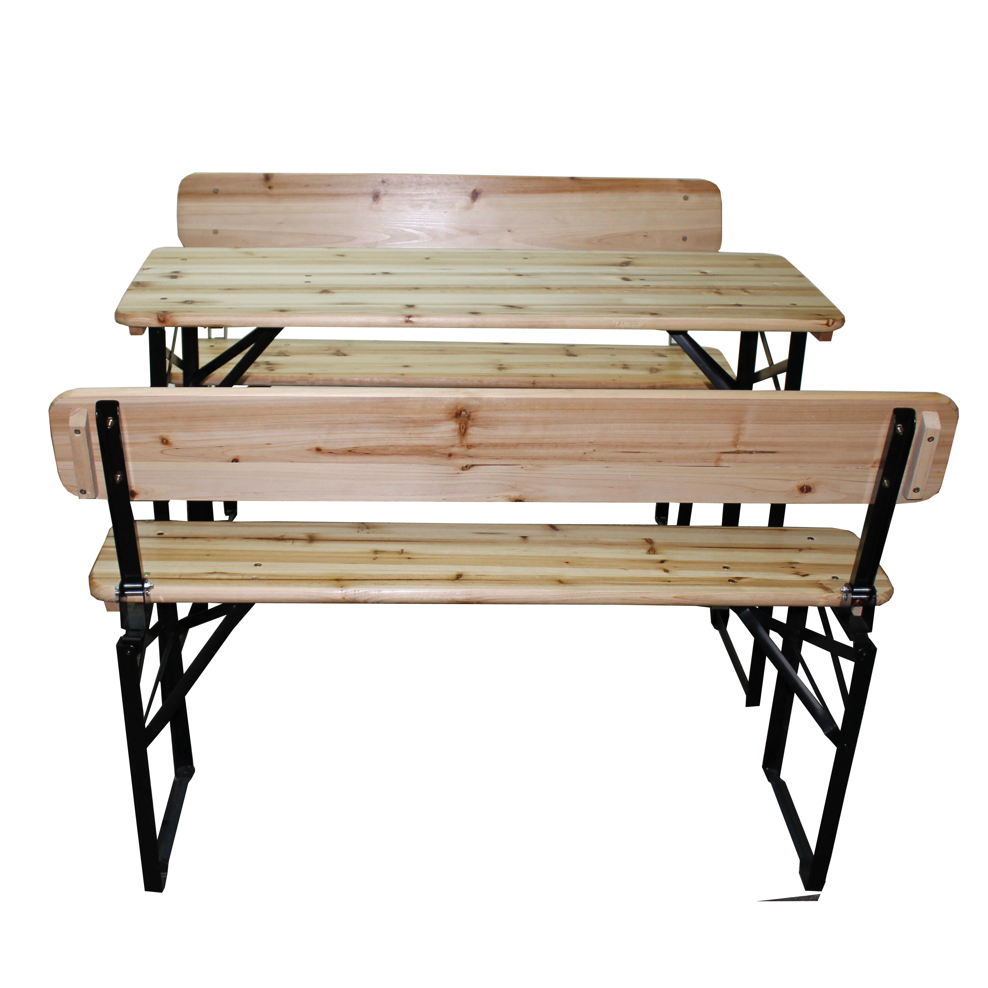 
Wooden Bench Set Beer Table with Back Rest Outdoor Folding Table 