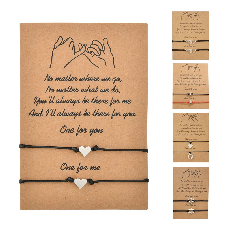 LWD60191 Heart Star Shield Moon Sun Crown Ball Beads Clover Charm Pinky Swear Promise Couple Bracelets with Make a Wish Card