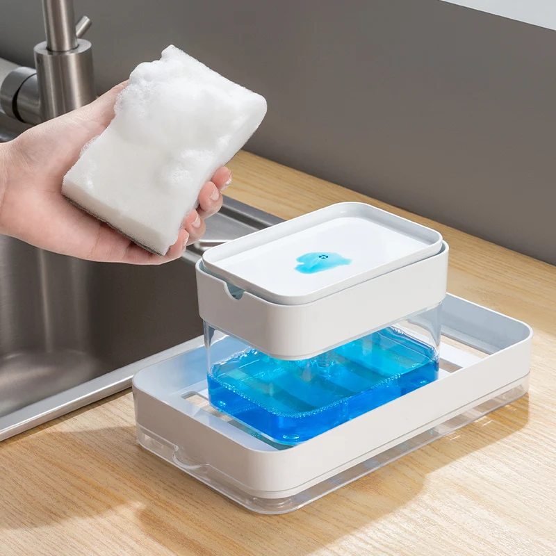 Detergent Presser Cleaning Pot Brush Kitchen Type Automatic Liquid Filling Box Scouring Pad Dish Brush Pot Artifact Soap Box
