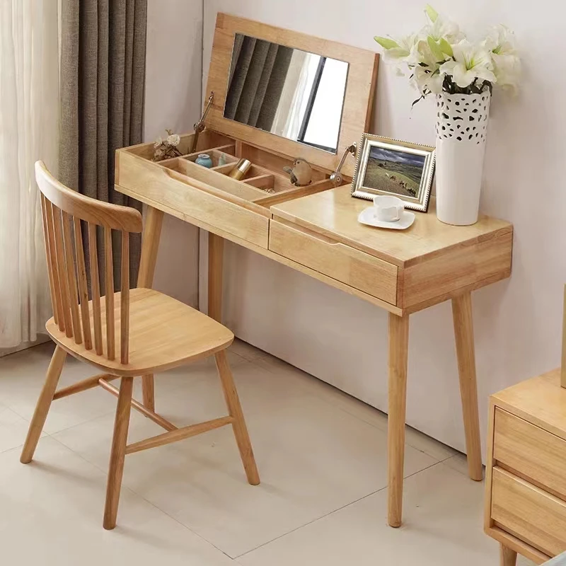 Bedroom Dresser Furniture Chair Simple  Solid Wood  Table With Mirror And Drawers
