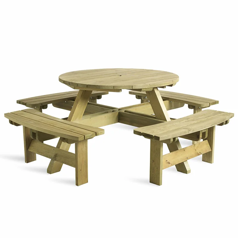 modern style high quality large commercial 8 seater hotel restaurant cafe BBQ outdoor furniture solid wood umbrella garden table