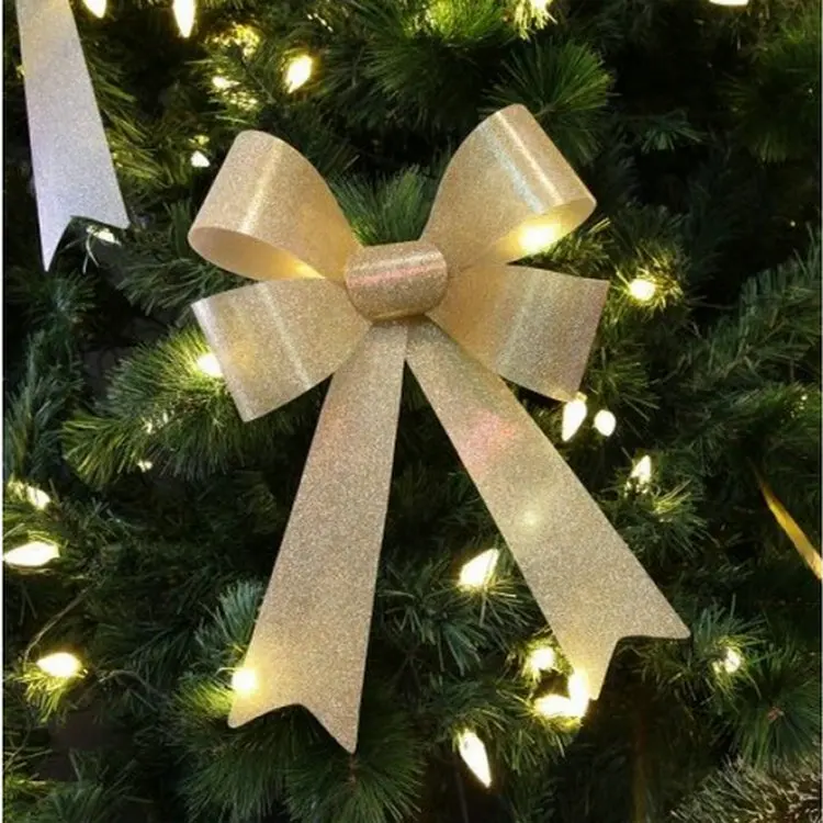 Lighted Large Christmas Tree Decoration Ribbon Bow Glitter Big Christmas Door Bow Rose Gold Giant Car Bow