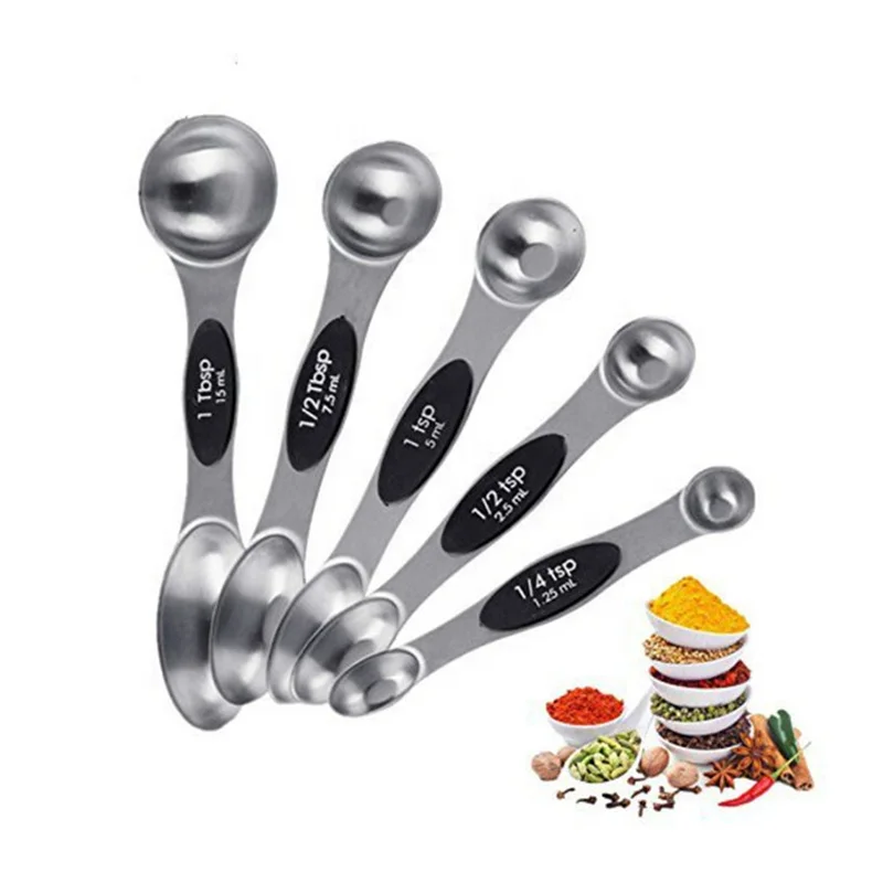 8 Piece Magnetic Measurement Spoon Set Stainless Steel  Double Ended Magnetic Measuring Spoons