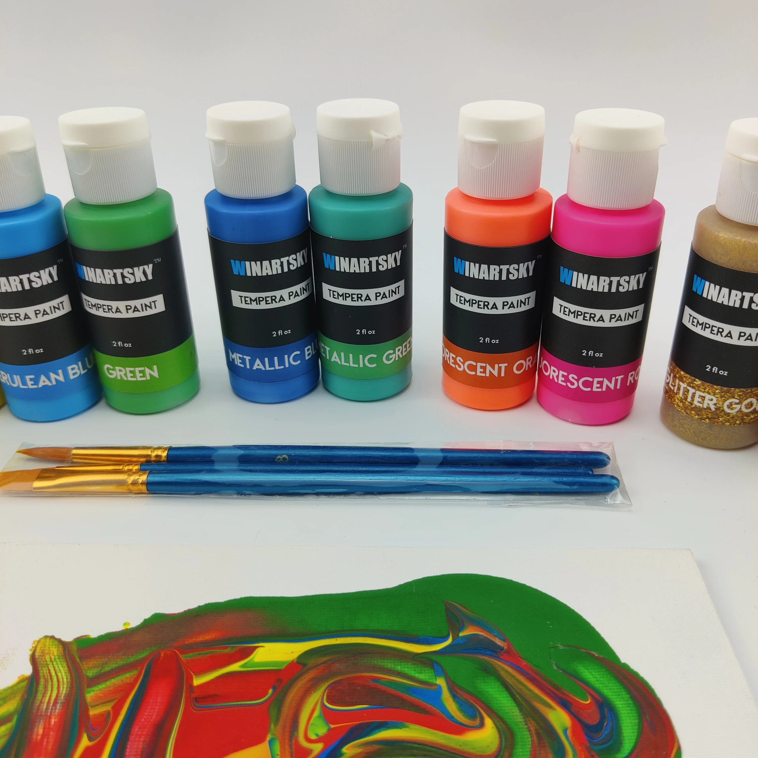 10 Colors 60ml with 3 brushes Washable Tempera Paint Set  for Kids