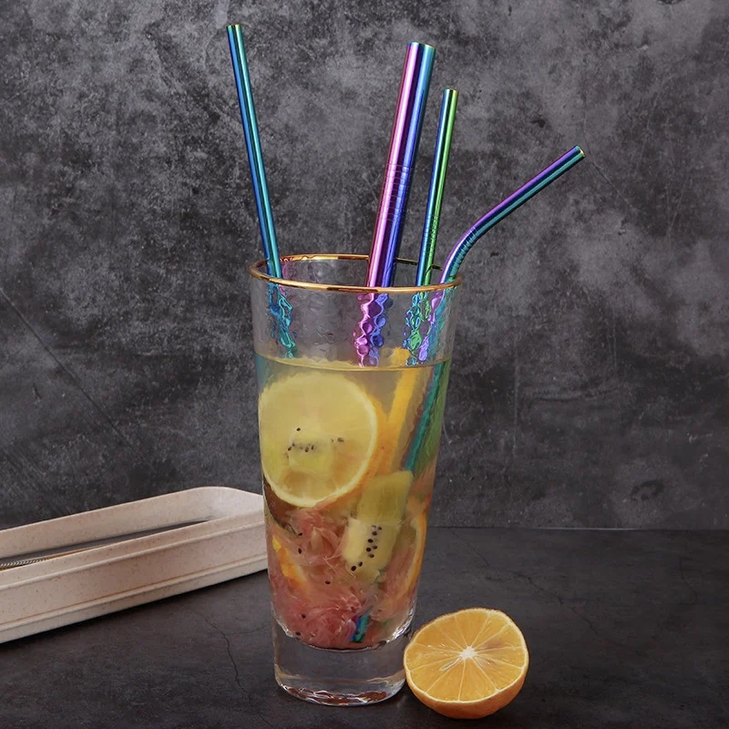 Metal Straw Wholesale Metallic 6*265mm Colorful Smoothie Drinking Straw Stainless Steel 304