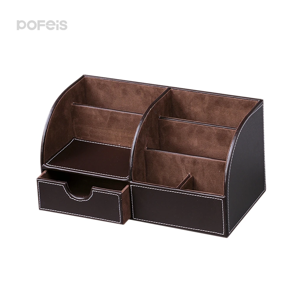 Custom Logo Luxury Hotel  Desk Accessories Organizer Box Wooden PU Leather Accessories Storage Box