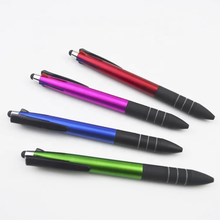 High Quality 4 In 1 Multicolor Ballpoint Pens 3 Colors Ball Pen 1 Automatic Pencil With screen touch stylus