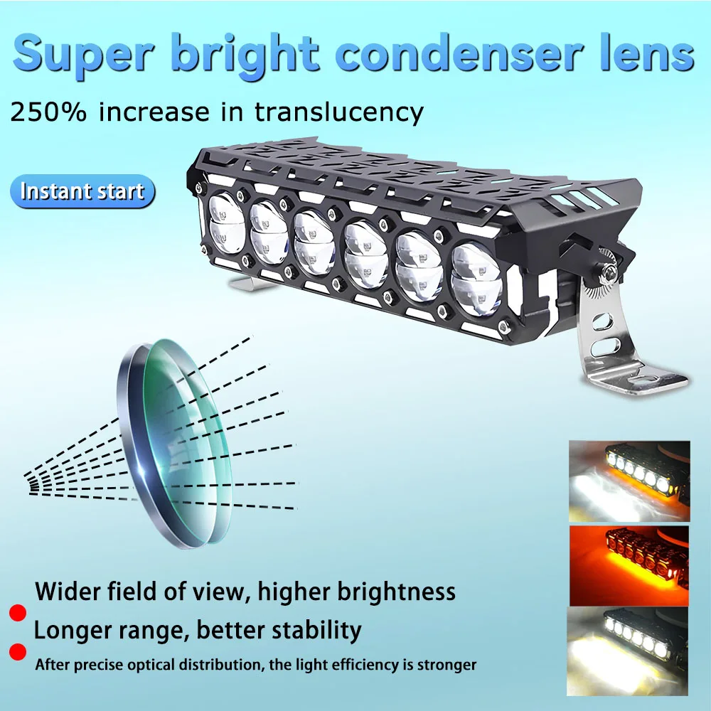 Jhs Super Bright Auxiliary Spotlight Strip Light Fog Light 140W Led Driving Headlights 6 Lens For Jeep Moto Suv