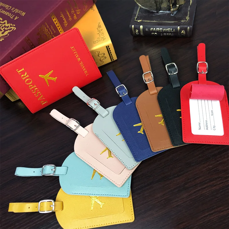 wholesale pu leather passport cover card holder low price travel passport cover and luggage tag set passport holder