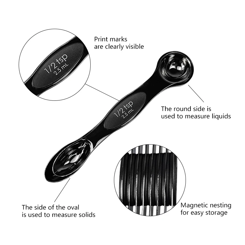 Hot Sell Stainless Steel Black Coating Double Hand Digital Magnetic  Measuring Spoons Sets For Kitchen