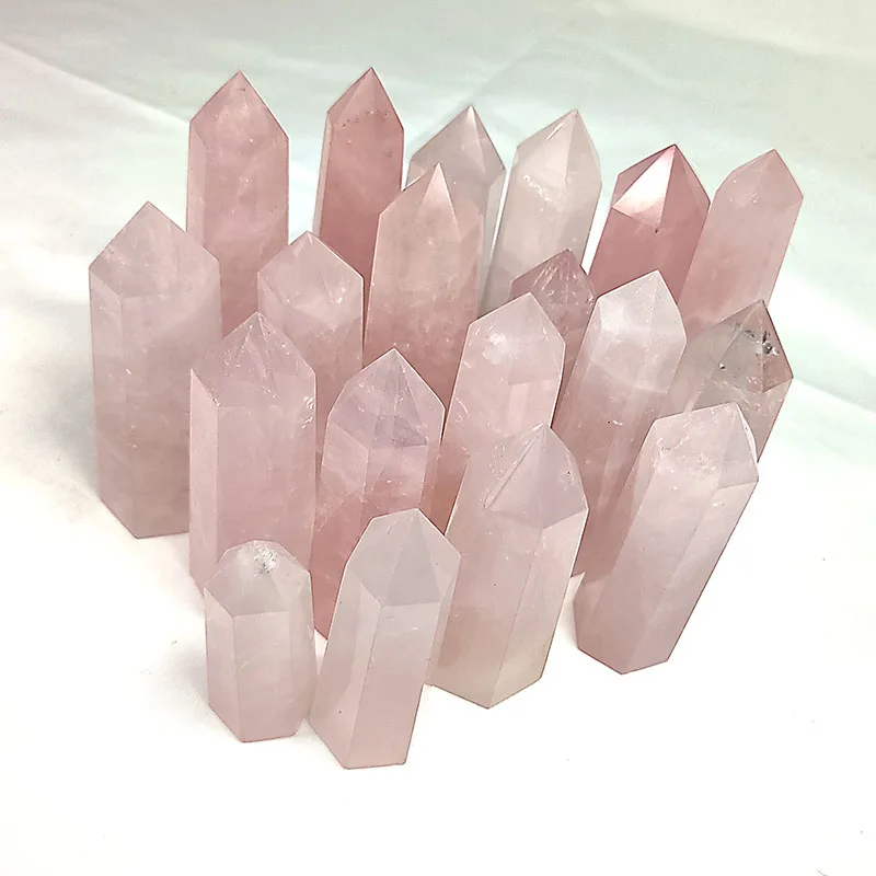 Оптовая продажа натуральные Исцеляющие кристаллы розовый кварц башня точка Чудесный Розовый любовный камень