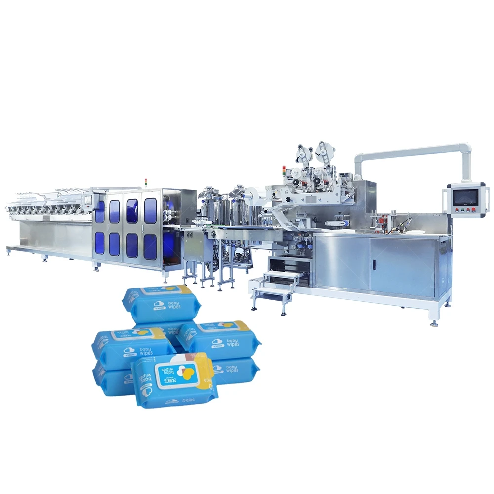 High Speed Wet Tissue Folding Wipes Cutting Machine Baby Wet Wipes Towel Packing Machine with Lid Robot