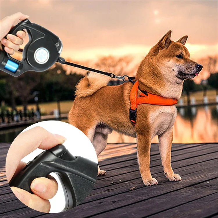 Automatic Retractable Leash 4.5M LED Flashlight Pet Dog Leash Lead with Garbage Bag