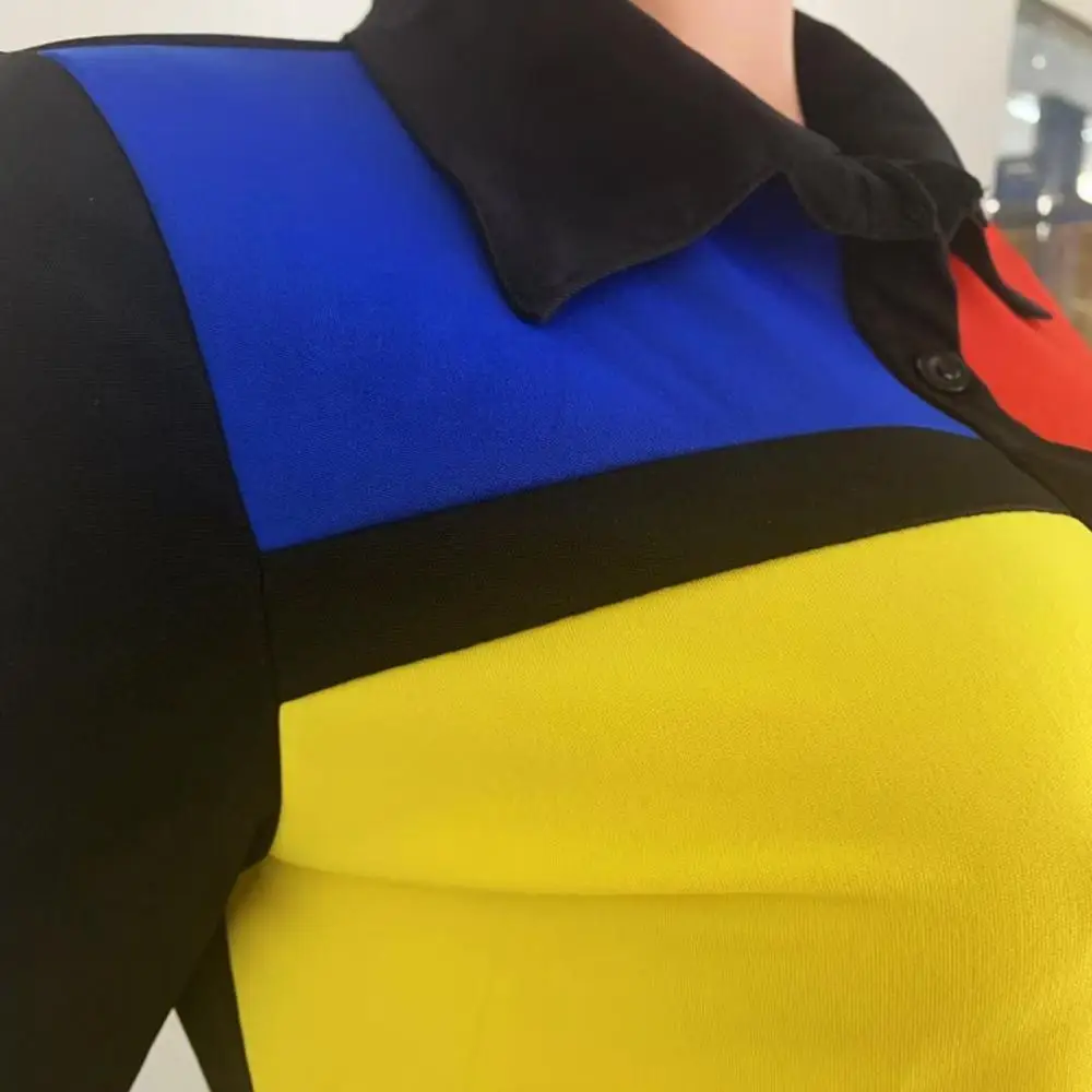 High Quality four-color  Print  Mini Dress Colour contrast skirt