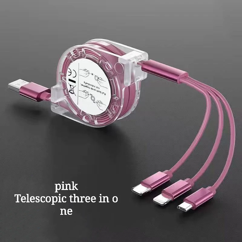 Original 3A fast charging USB data cable, three-in-one charging at the same time, pearlescent retractable USB cable