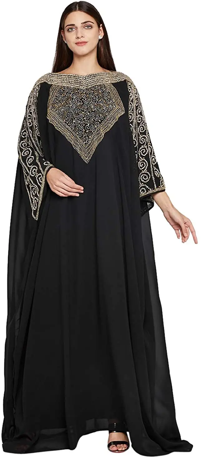 OEM ODM Farasha Long Sleeved Dress Black Long Sleeved Evening Dress Silk  Kaftan