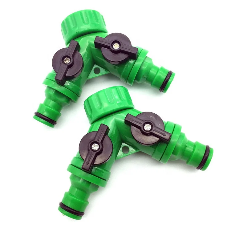 Plastic 3/4 inch Y Quick Connector 2 Way Garden Hose Splitters With Valve Faucet Adapter