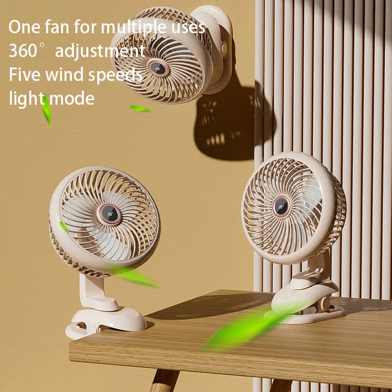 Remote control Portable Mini Fan Type-c Rechargeable 2400mah Desk Travel Stand Hung Fan Cooling Desktop digital display Clip Fan