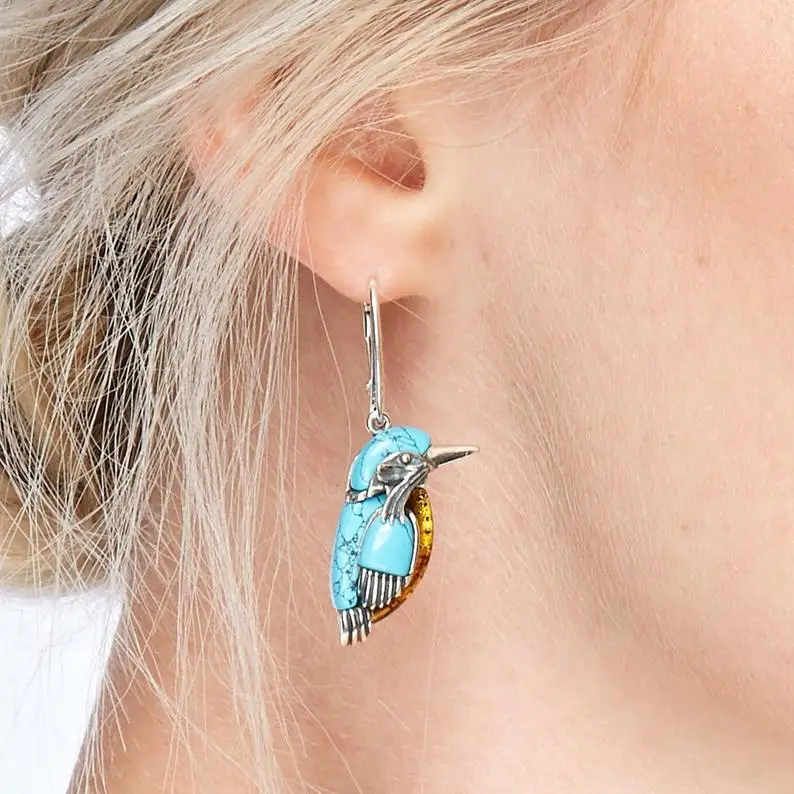 Southwest Stunning Gorgeous Unique Turquoise Kingfisher Earrings