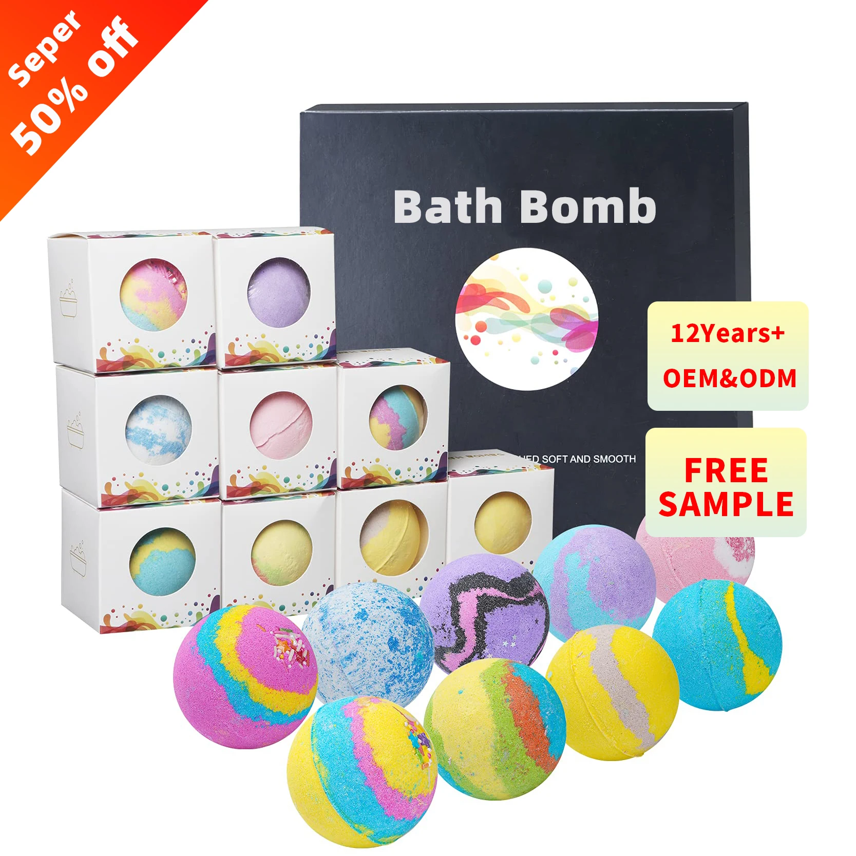 OEM Wholesale Bubble Fizzy Rainbow Organic Eco Friendly All Natur Vegan Ingredient Kinder Bathbombs Gift Set Bath Bomb