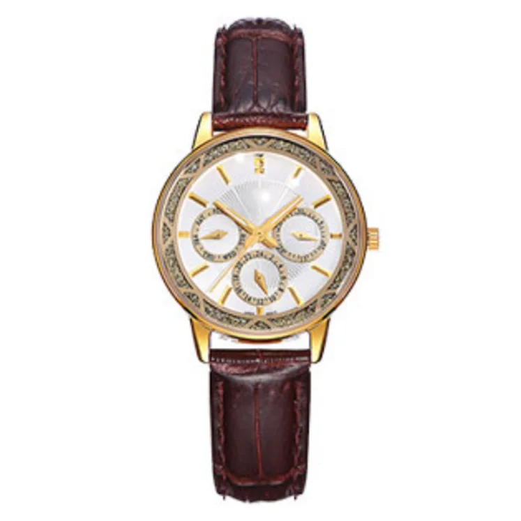 Luxury cow leather strap double calendar 24 hours show Casio movement women quartz watch