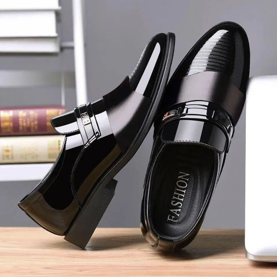 Cheap Wholesale Men Leather Casual Oxford Shoes Fashion Comfortable Black Round Toe Slip on Formal Business Dress Shoes
