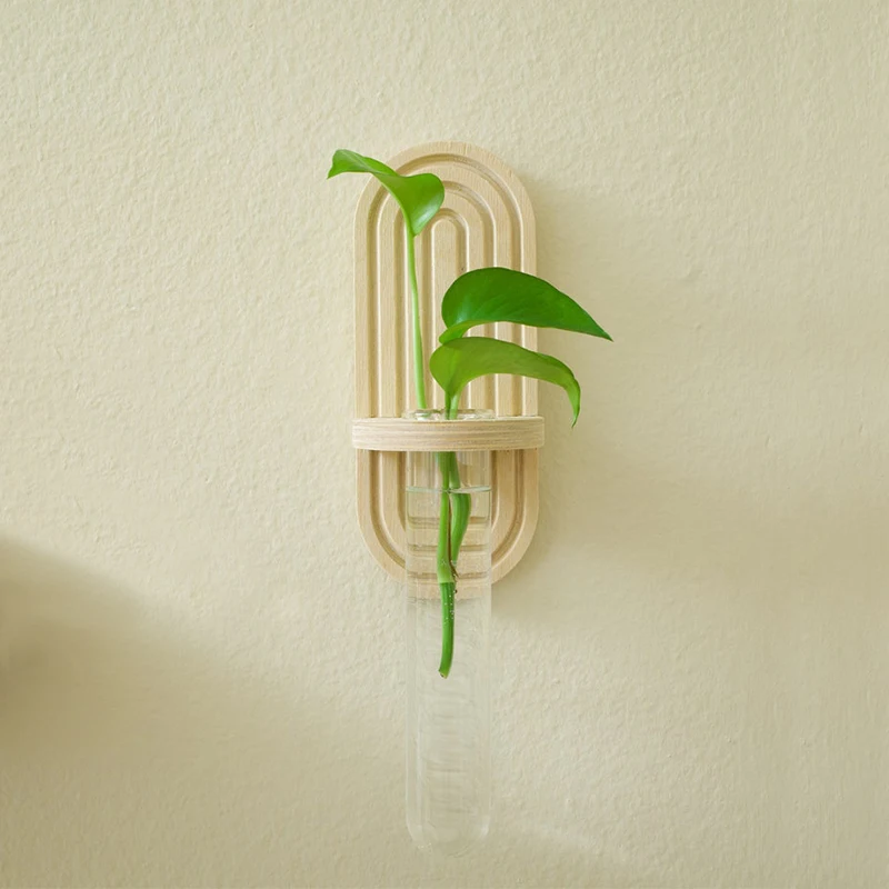Rainbow Wall Hanging Wooden Hydroponic Plant Propagation Station Glass Test Tube Vase Planter Indoor Plant Stand Holder