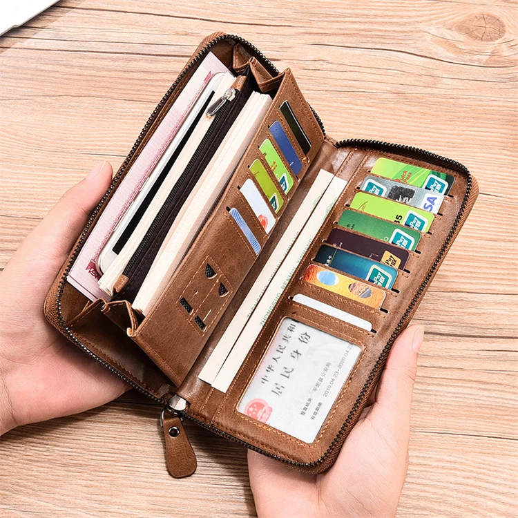 2024 brand name private label multi function large zipper atm card slim long mens wallet with logo