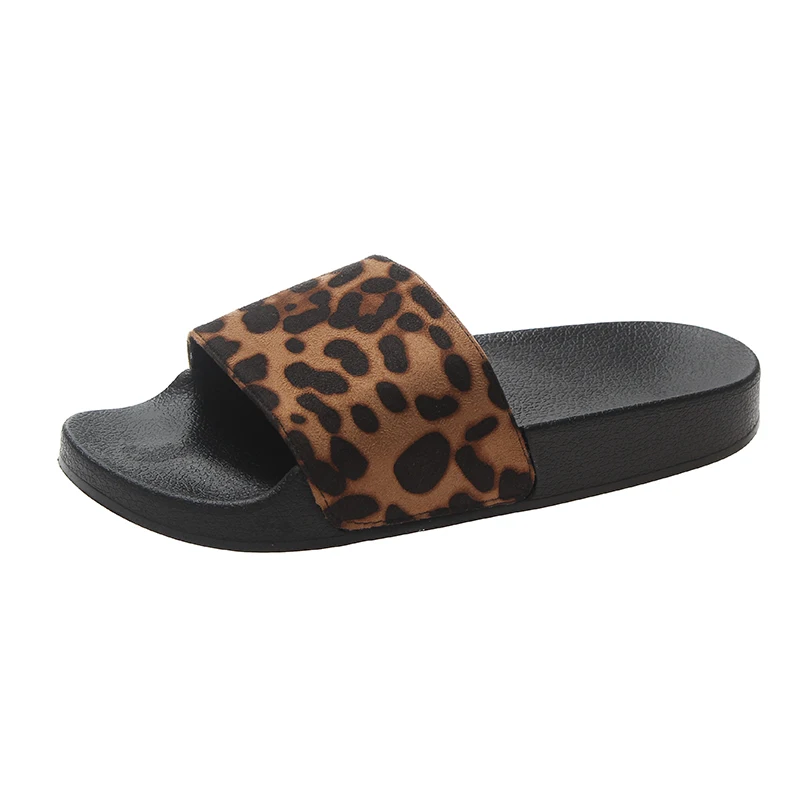 Design Shoes Lady Slide Sandal Made Leopard  Printed  Custom  Logo  Slipper for Women