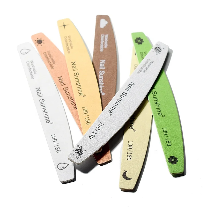 Nail File Wood Base Emery Board 7 Color Thin Wooden Nail Filer Washable Reusable Wood Sanding File