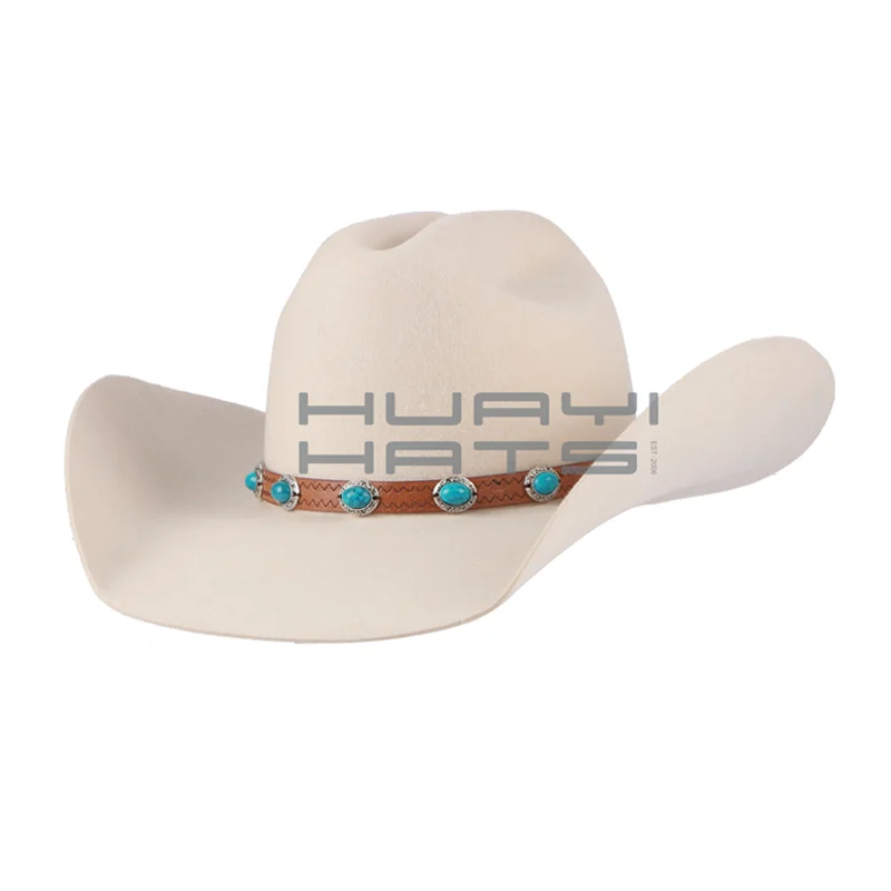 Huayihats Custom Brown Luxury Fashion Wool Felt Cowboy Hat For Adult Casual Travel