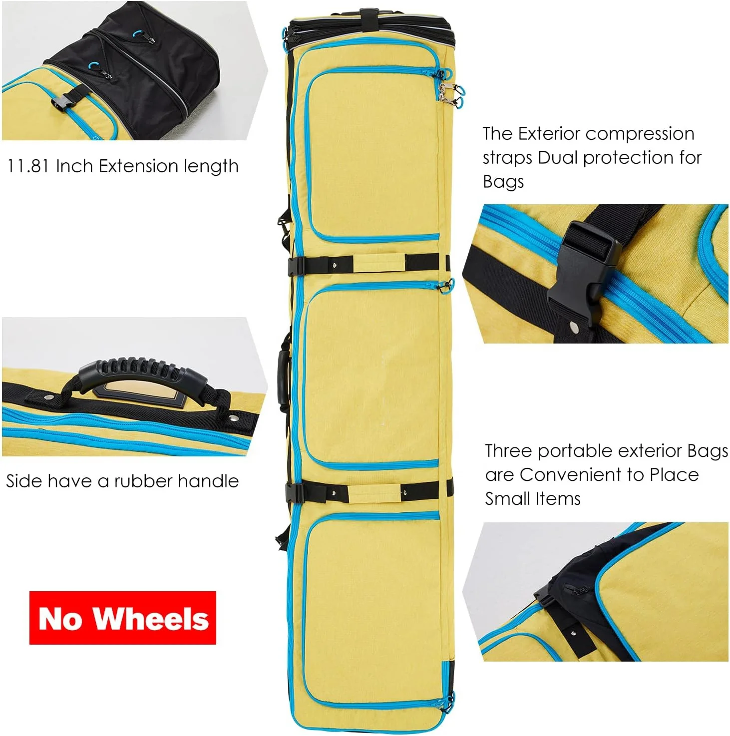 Polyester 190cm Custom Waterproof Travel Ski Gear Boot Bag Backpack Roller Padded Snowboard Bag for Air Travel