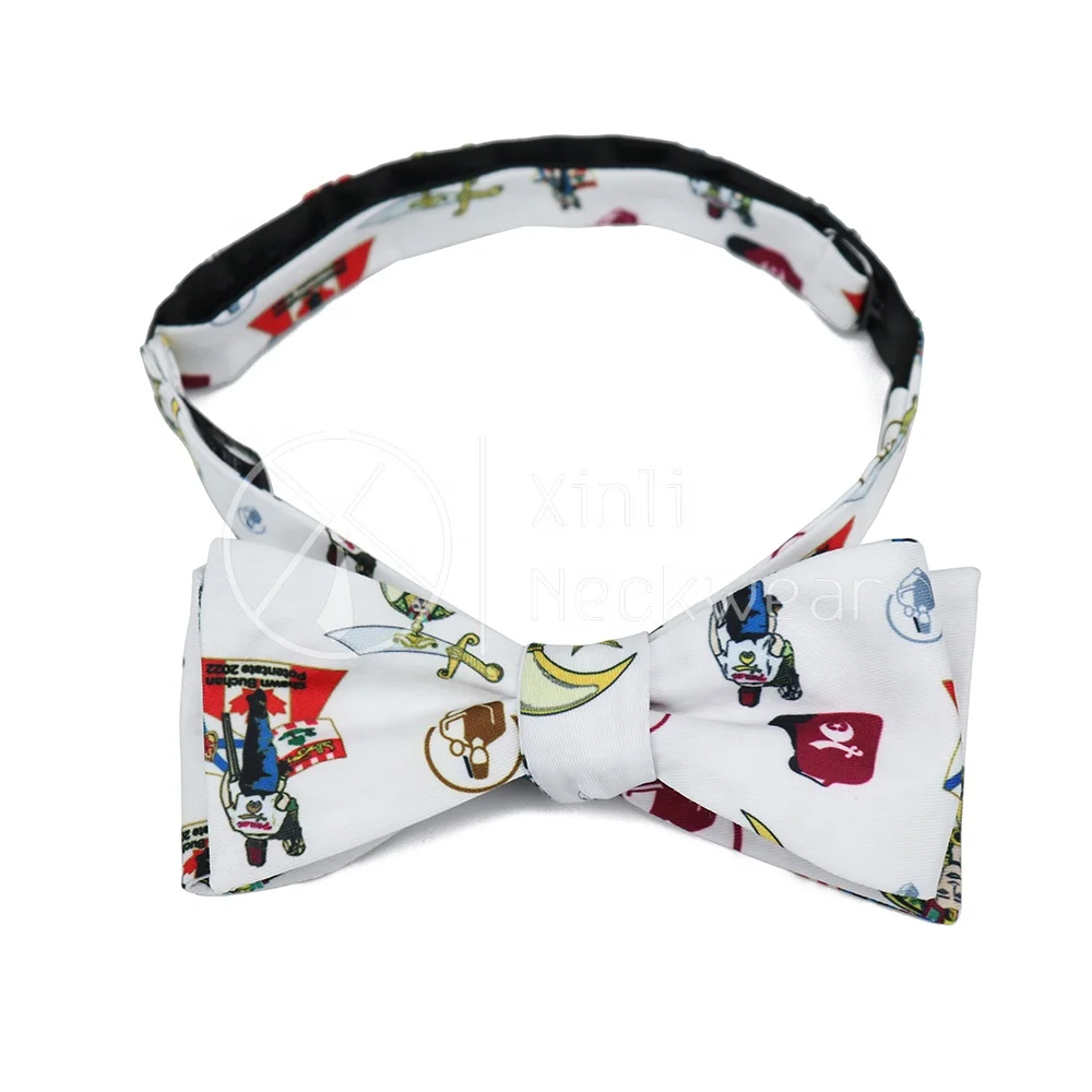 Оптовая продажа, мужской белый масонский штурмовый мультяшный узор, регулируемый съемный предварительно завязанный Галстук-бабочка из полиэстера с принтом