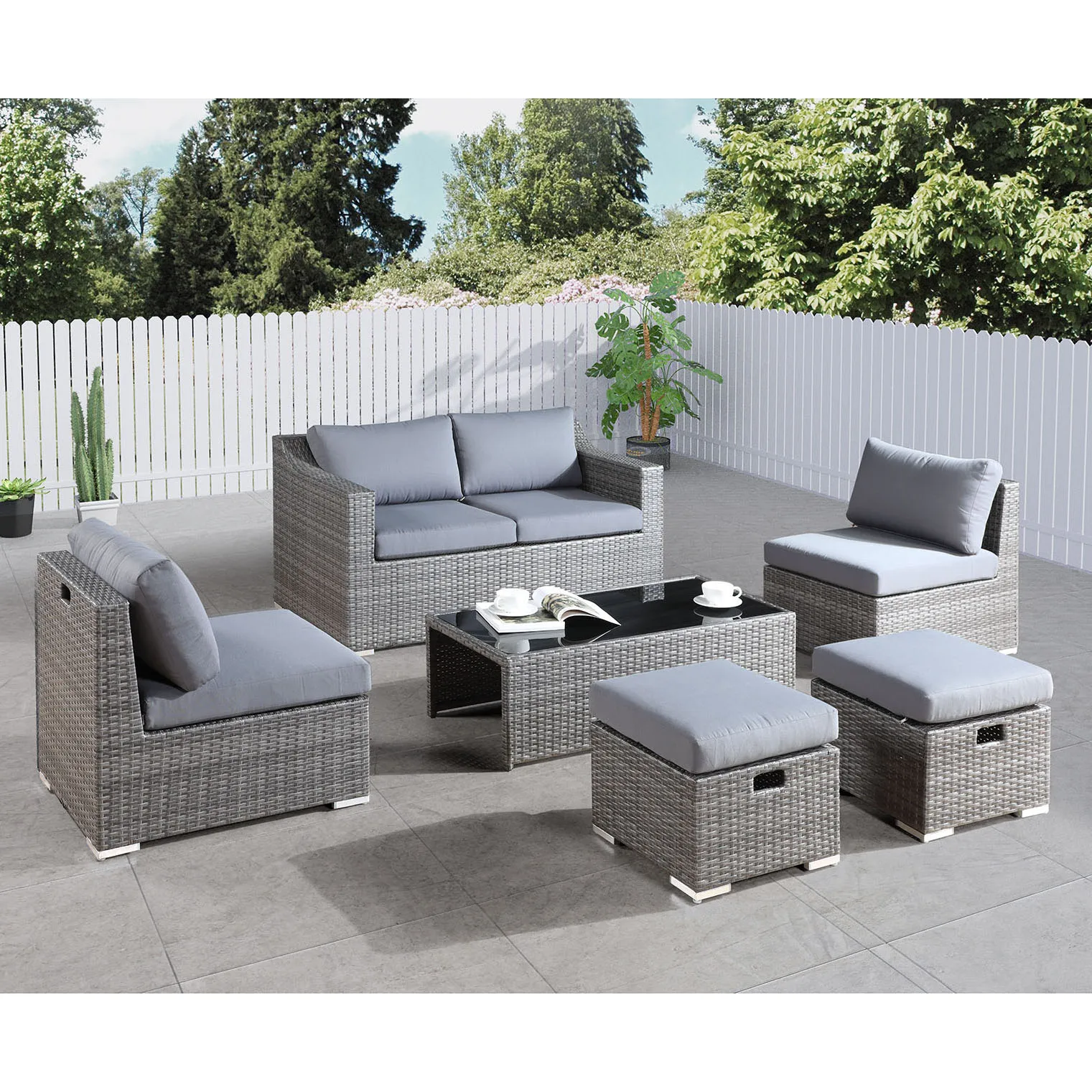 
6 pcs Space Saving Foldable Luxury Outdoor Furniture Modern Aluminium Rattan Garden Sofa Set With Ottoman 