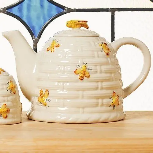 Cute Animal Bee Design Ceramic Teapot with Stainless Steel Lid Pottery Kettle