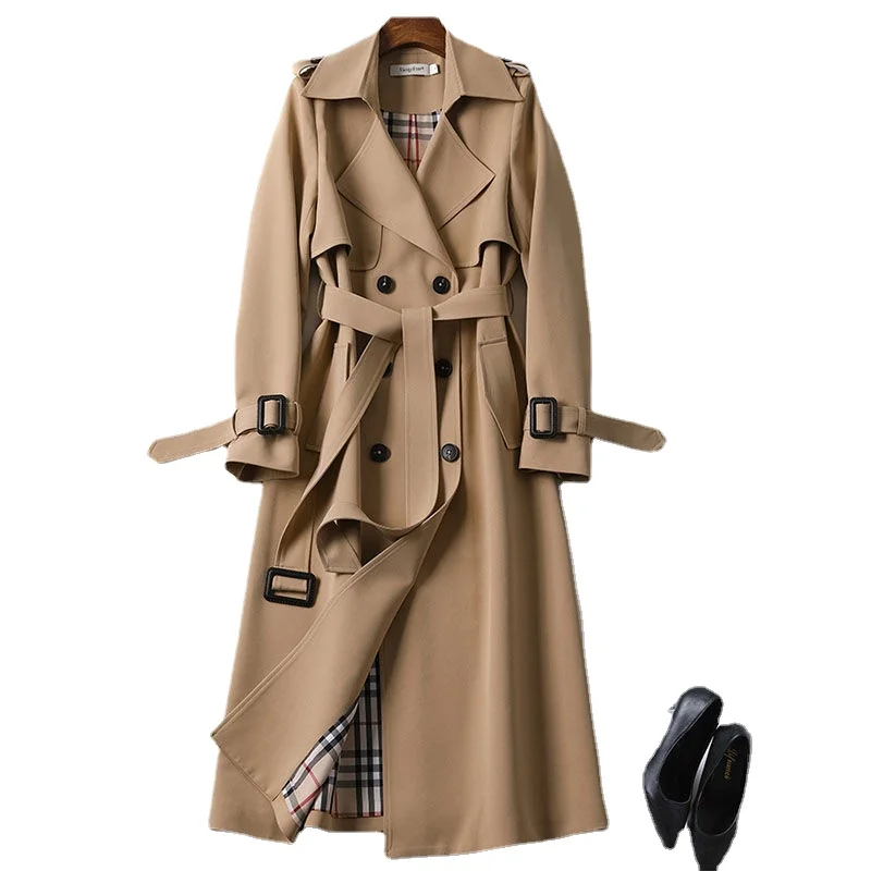 New Korean Mid-length Trench Coat for Women 2023 Popular British Over-the-knee Overcoat for Spring Autumn