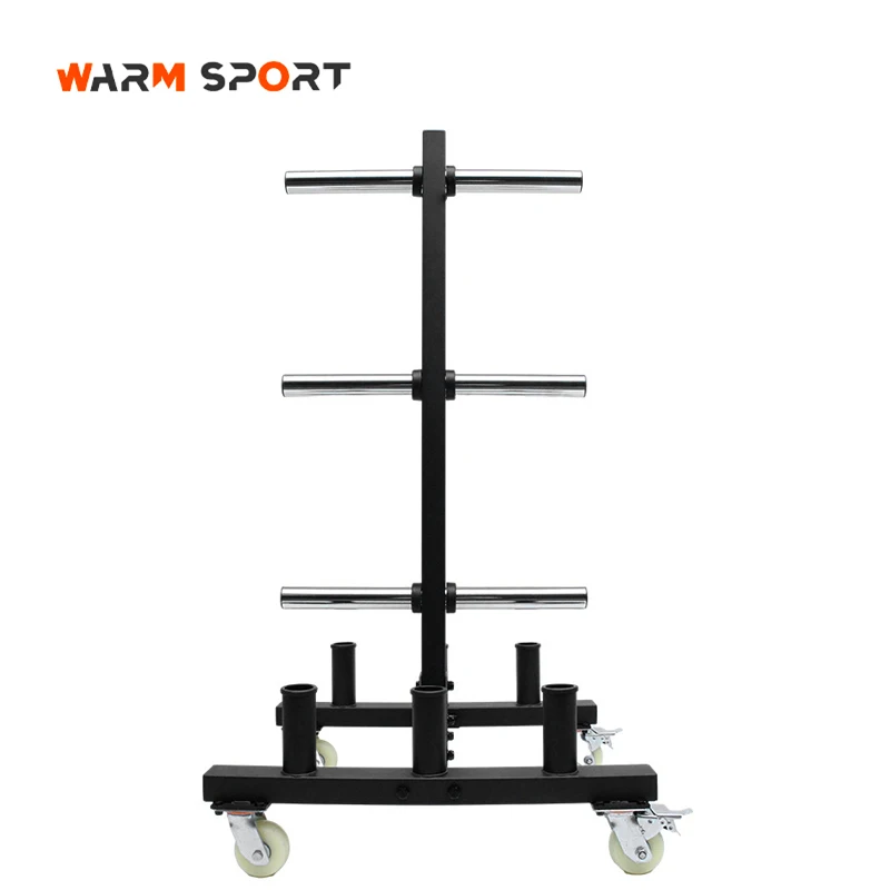 Manufacturer Wholesale Customized Movable Vertical Gym Barbell Bumper Storage Plate Tree With Wheel