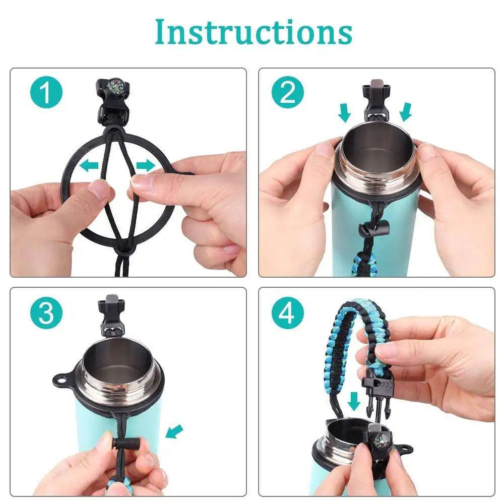 Wide Mouth Bottles Paracord Handle Durable Carrier Strap Cord with Safety Ring Water Bottle Handle Strap
