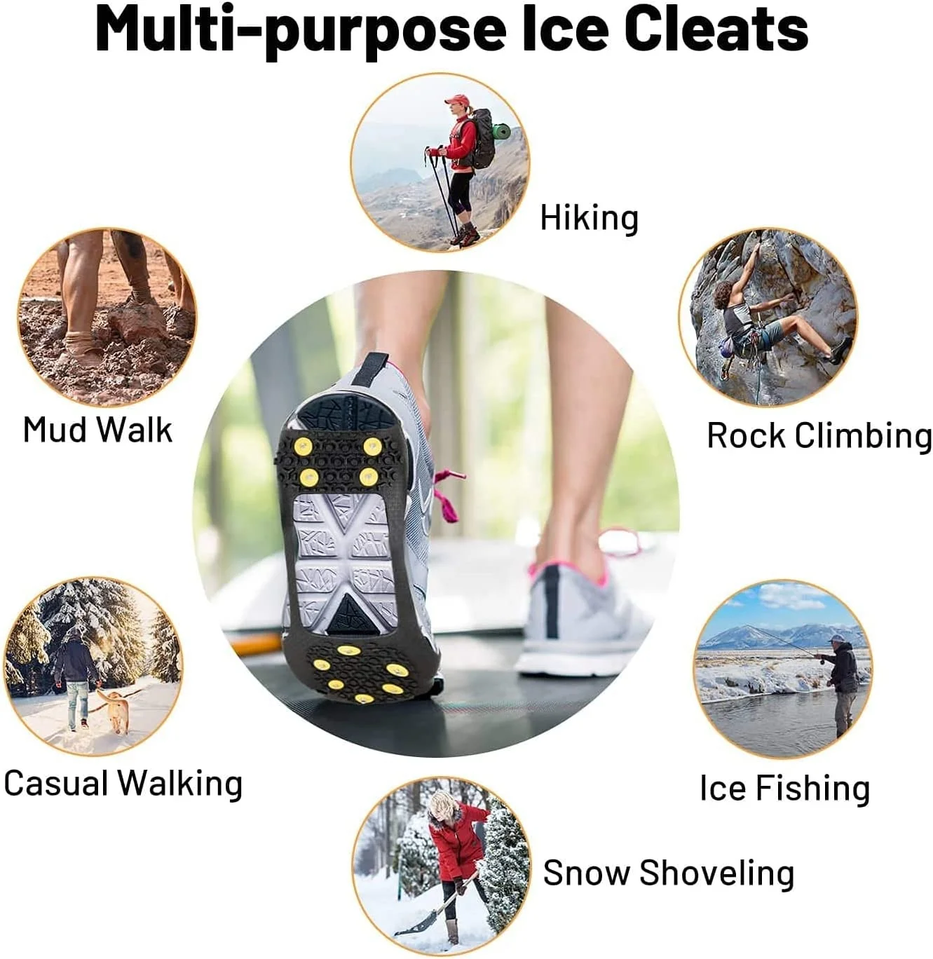 Anti-Slip Silicone Portable Walk Traction Cleats  Spikes Ice Cleats Anti Slip 10 Spikes Shoe Climbing Crampons For Ice