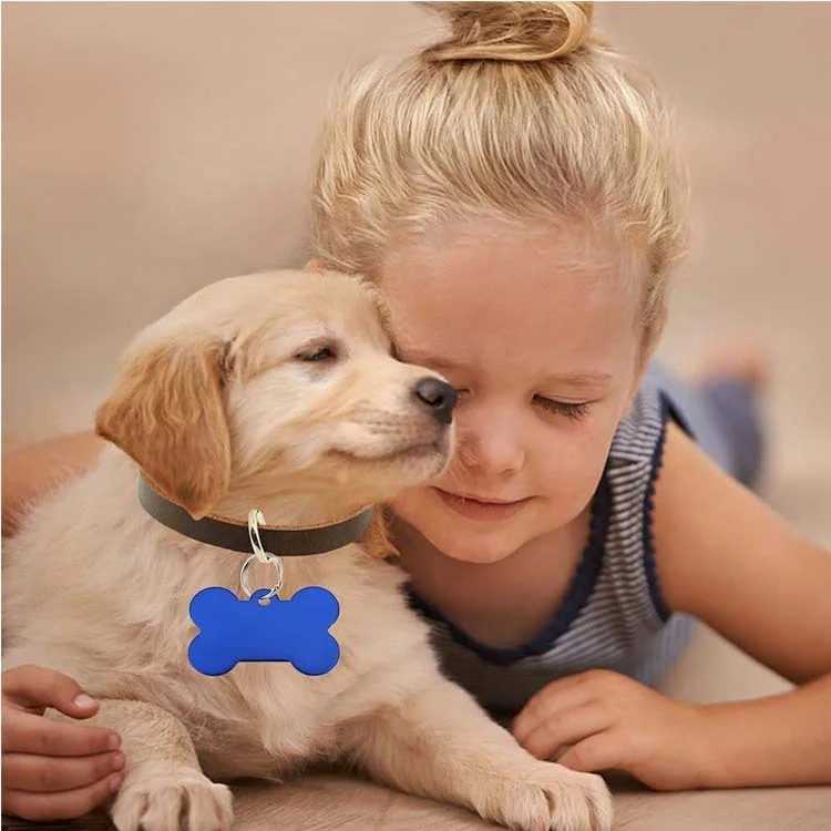 Custom logo engrave bone shape wholesale pet tag 31mm aluminum anodized pet name tag for dog collar