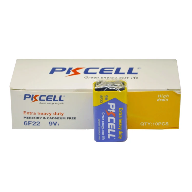 Pkcell power battery 9v carbon zinc 6f22 006p battery for smoke alarm