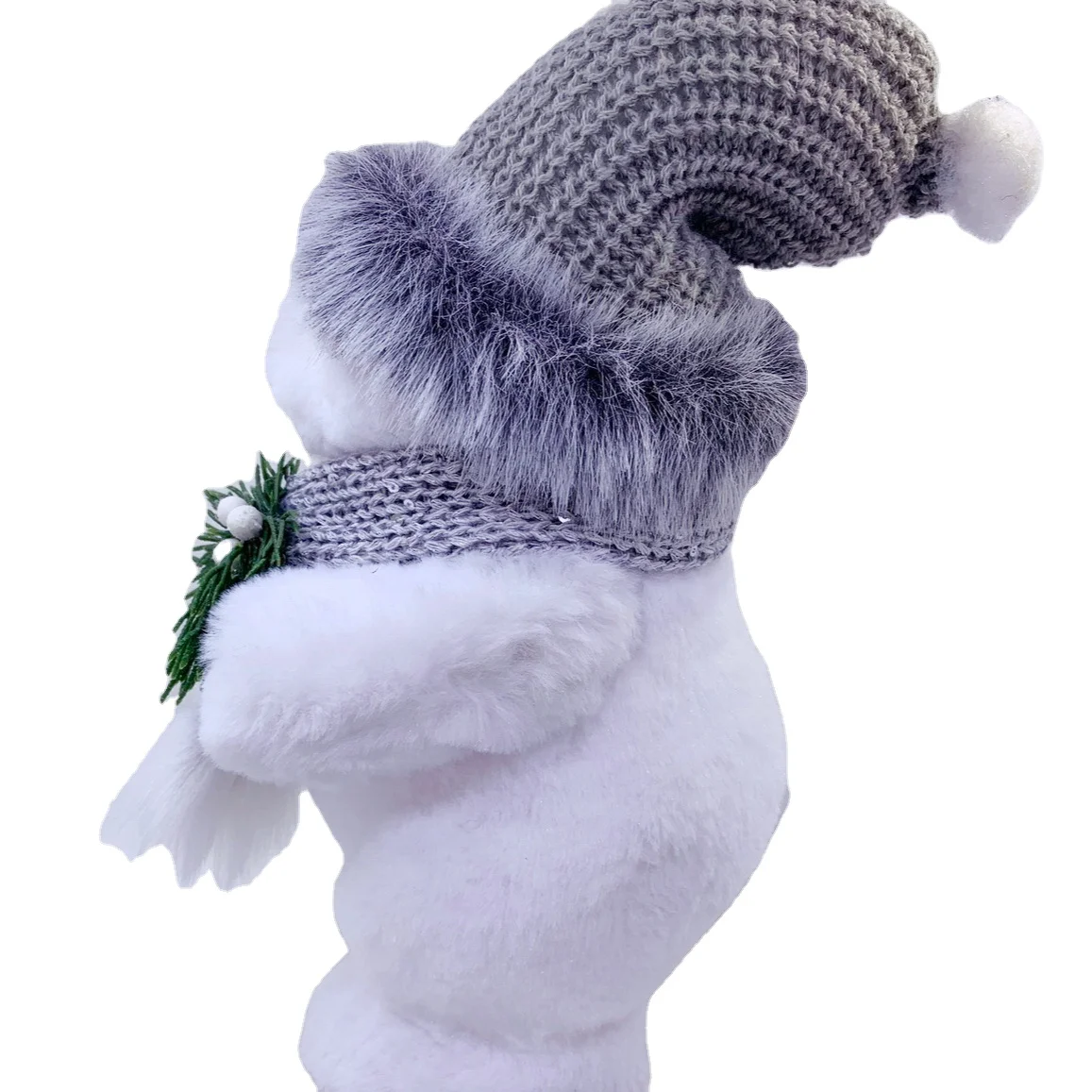 2021 hot sale animal artificial white plush finishing bear standing bear grey hat grey scarf plastic decoration