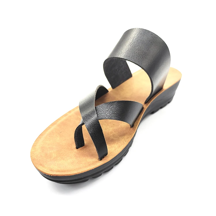 Wholesale customized handmade 5cm height leather ladies shoes wedge sandals